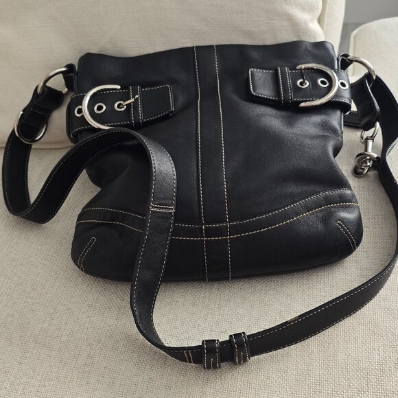 Vintage Coach black leather Crossbody Shoulder bag #1452 - Picture 3 of 5